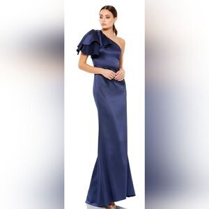 Mac Duggal ONE SHOULDER FLUTTER SLEEVE GOWN NWT Size 16 Blue (26521)